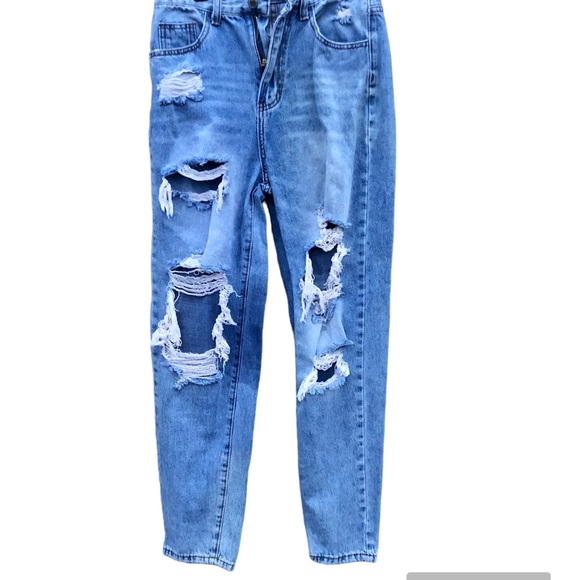 Shein distressed jeans High Rise Sz. 4 Light Wash - Picture 1 of 7